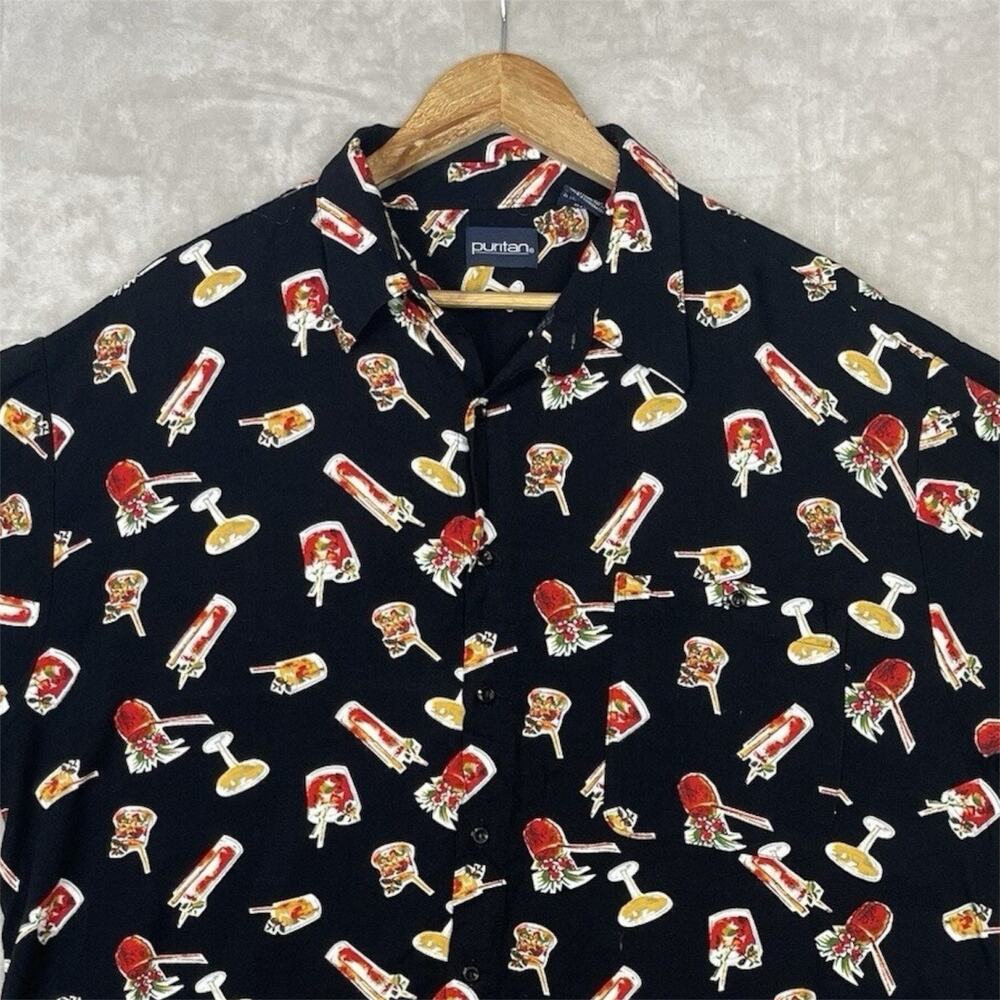 Puritan Hawaiian Cocktail Shirt Vintage 90s Men's XL Rayon Retro Resortwear